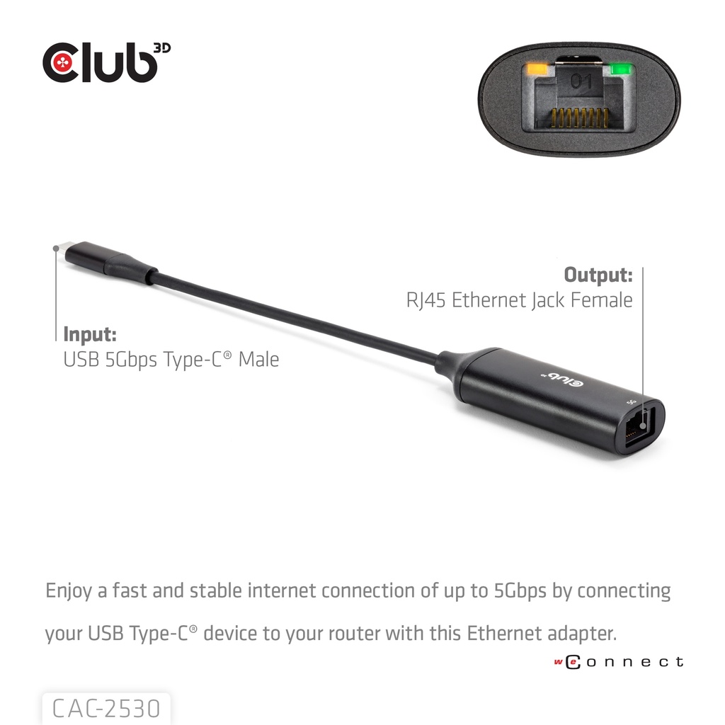 USB-C® to RJ45 Ethernet M/F Adapter