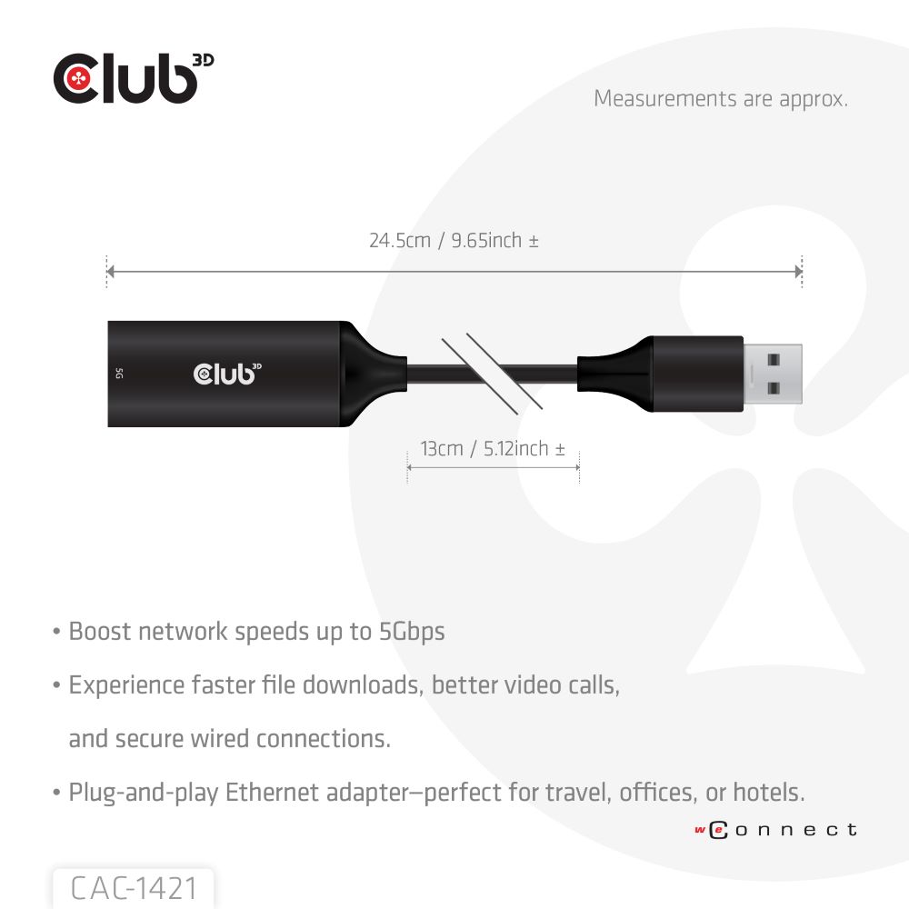 USB-A to RJ45 Ethernet 5G M/F Adapter