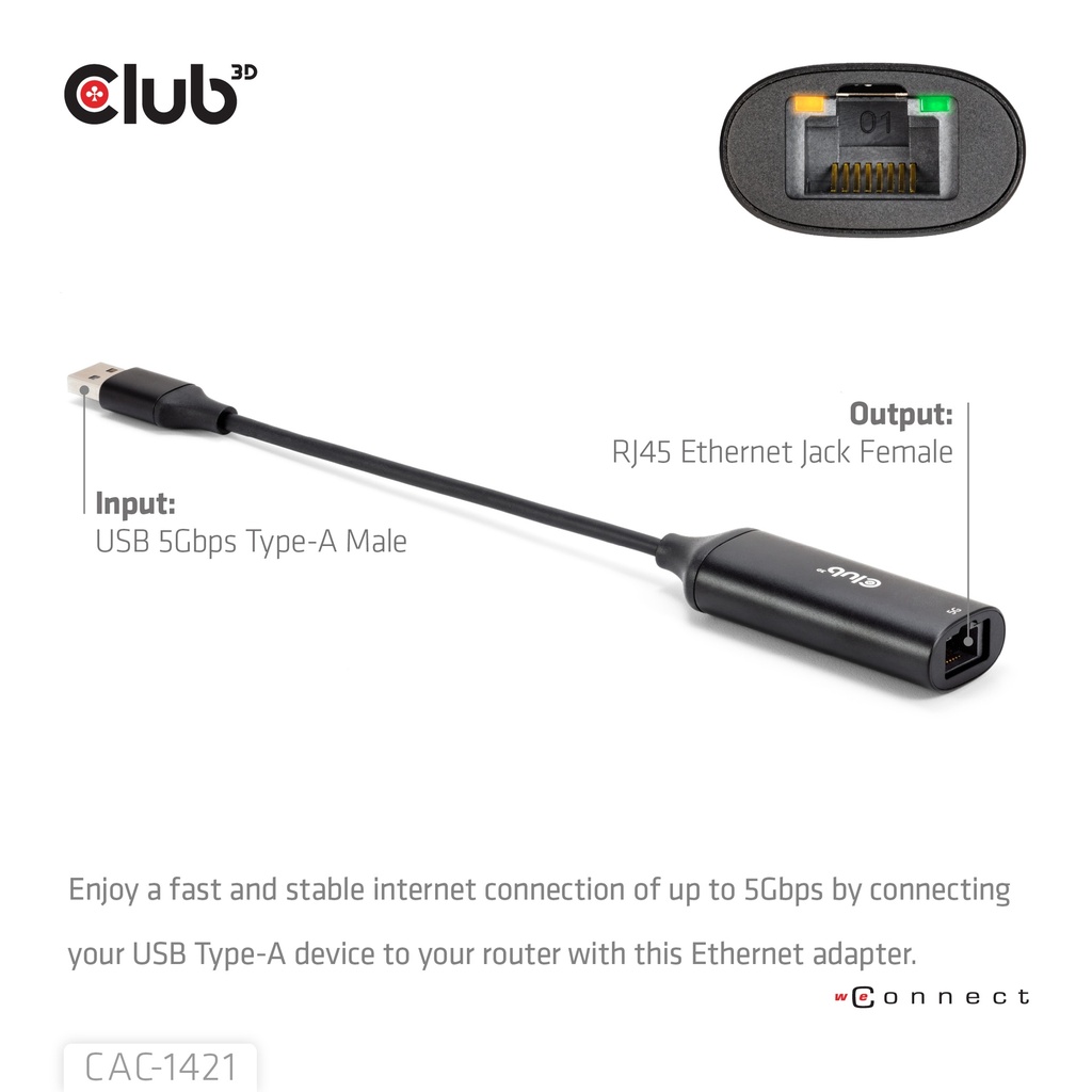 USB-A to RJ45 Ethernet 5G M/F Adapter