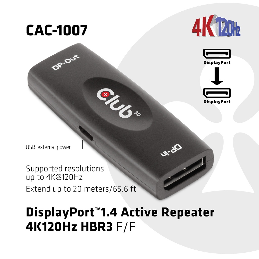 DisplayPort™ 1.4 Active Repeater 4K120Hz HBR3 F/F