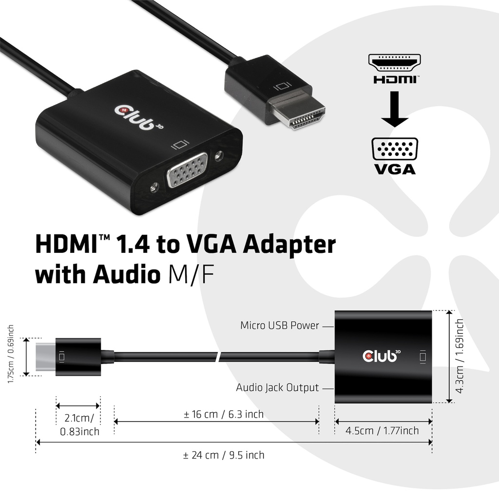 HDMI™ 1.4 to VGA Adapter with Audio M/F