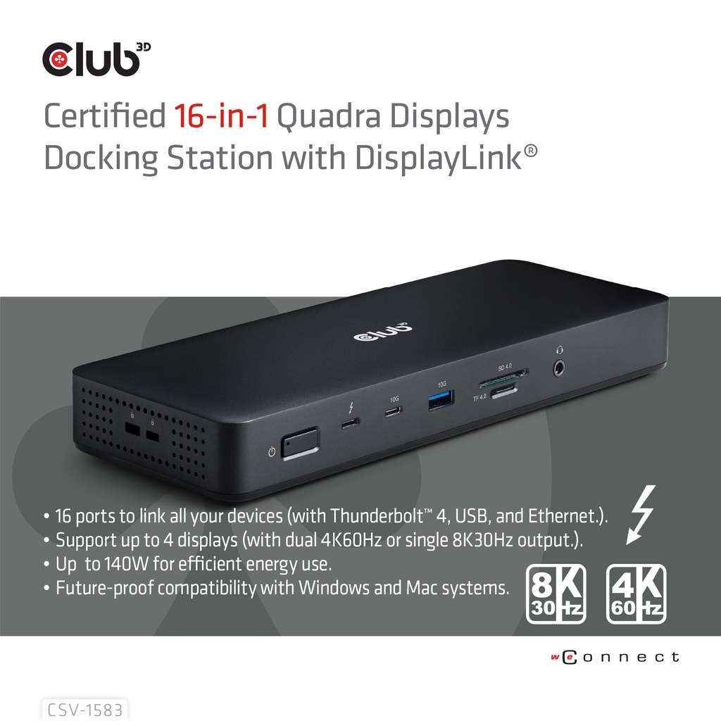 Thunderbolt™ 4 16-in-1 Quadra Displays Docking Station