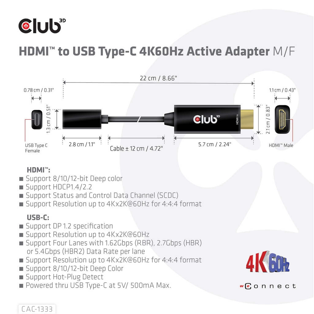 HDMI™ to USB -C® 4K60Hz Active Adapter M/F