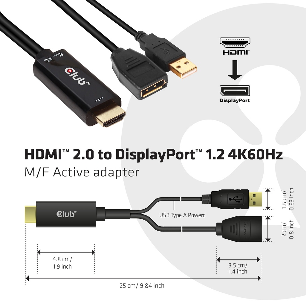 HDMI™ to DisplayPort™ 4K60Hz M/F Active Adapter