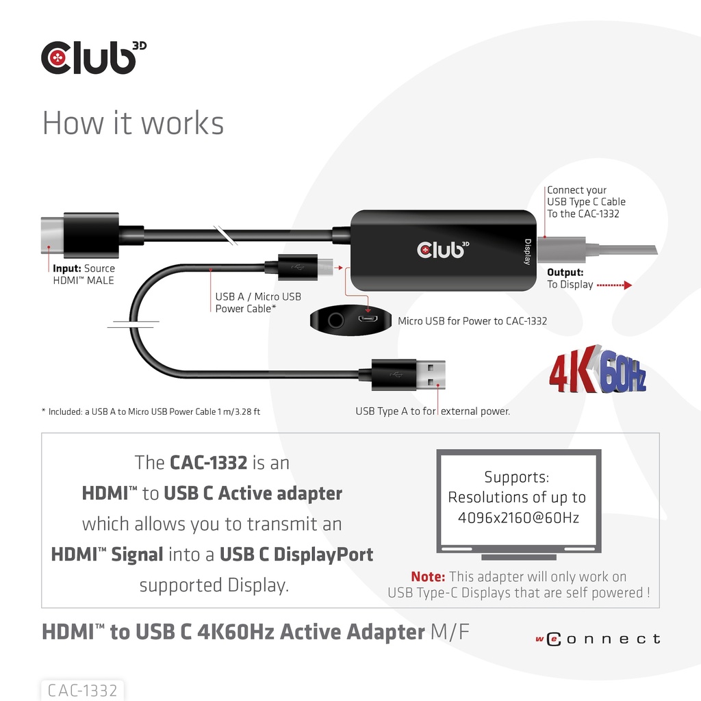 HDMI™ to USB C 4K60Hz Active Adapter M/F
