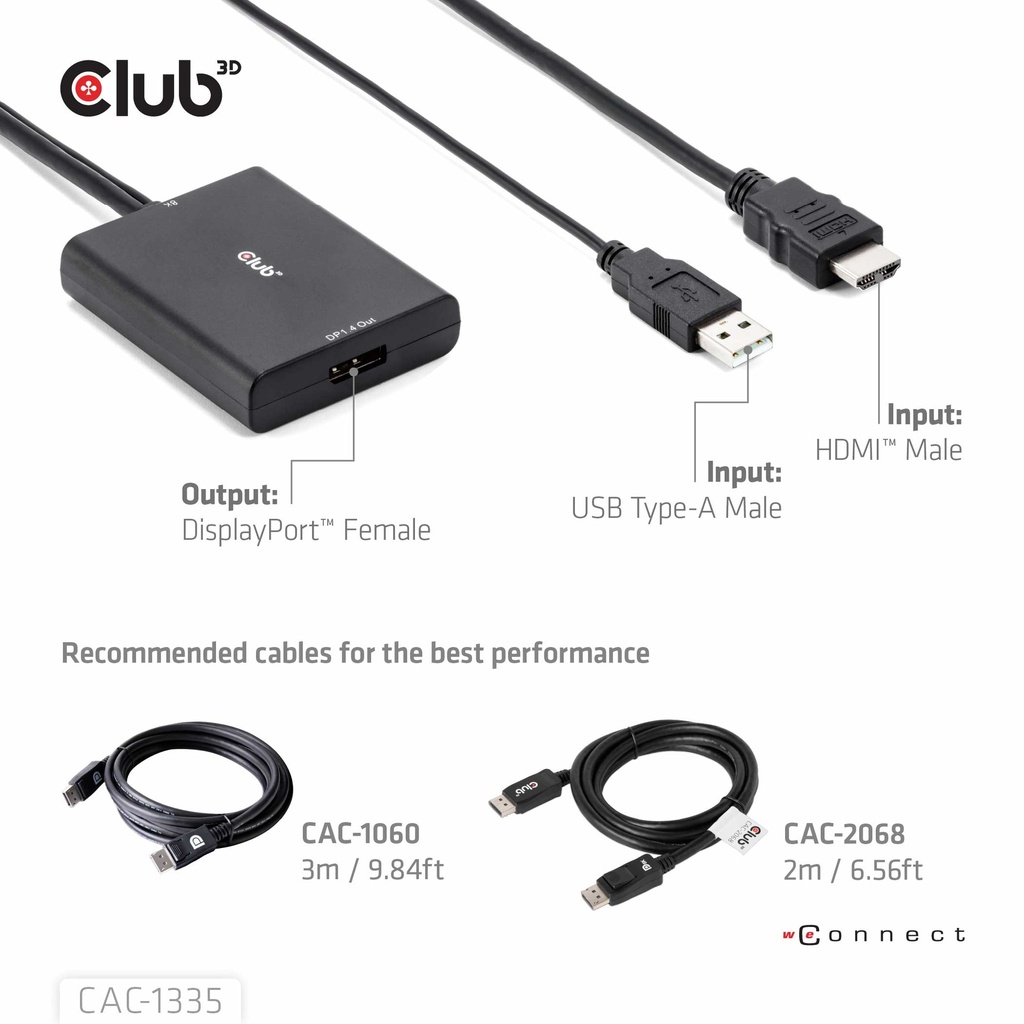 HDMI™ + USB Bus powered to DisplayPort™ 4K120Hz or 8K30Hz M/F Adapter