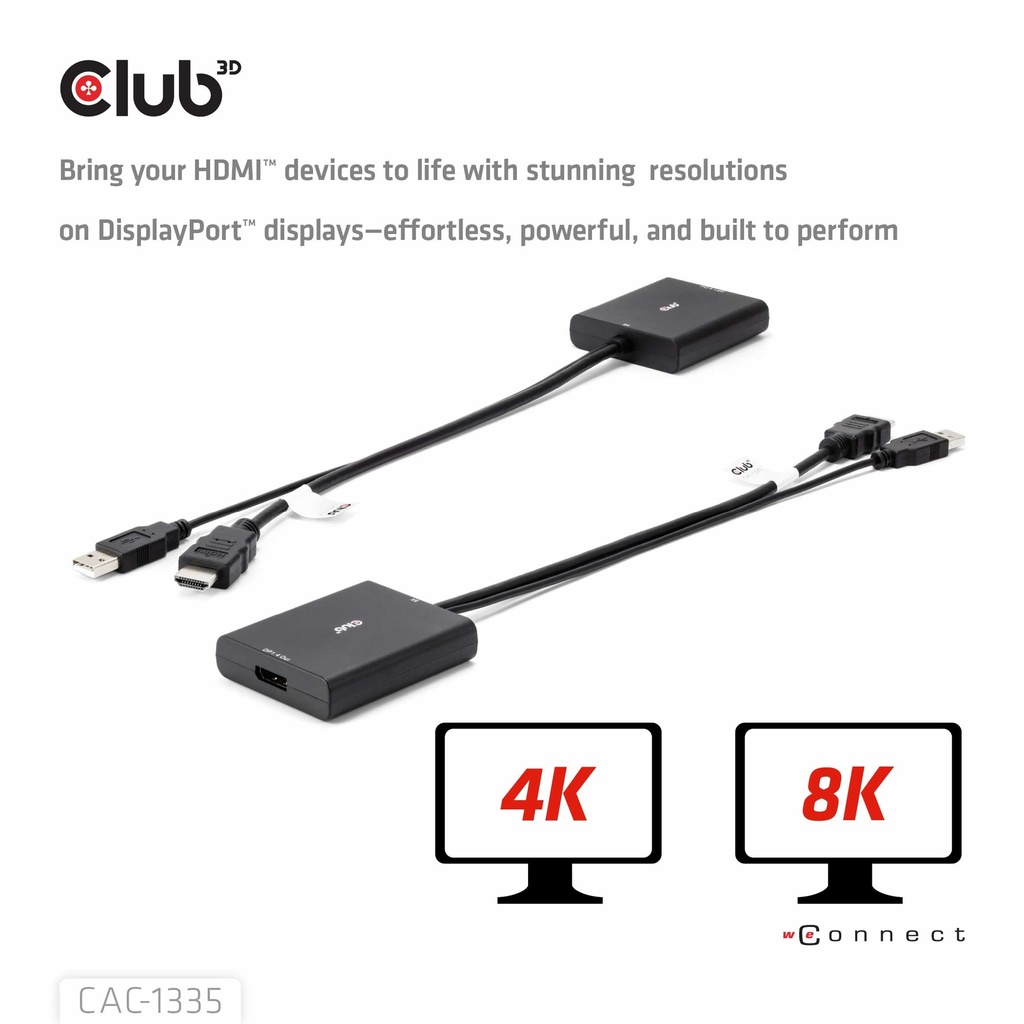 HDMI™ + USB Bus powered to DisplayPort™ 4K120Hz or 8K30Hz M/F Adapter