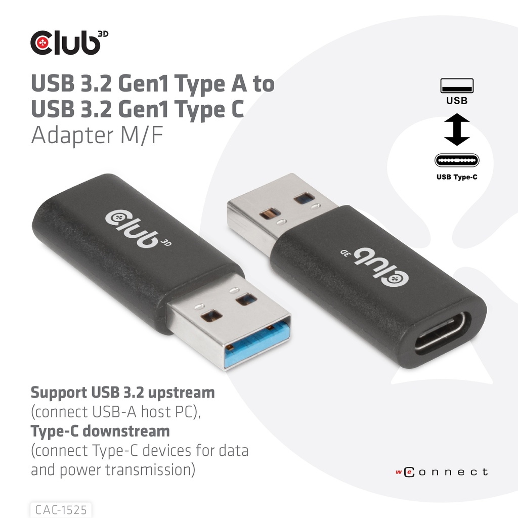 USB-A 5Gbps to USB-C® Adapter M/F
