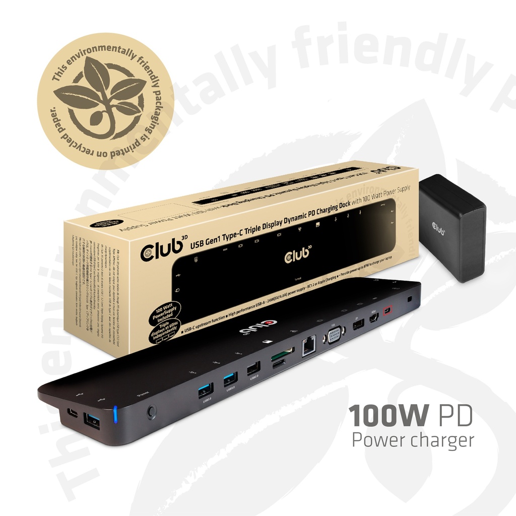 USB-C®5Gbps Triple Display Dynamic PD Charging Dock 100W PD Power charger