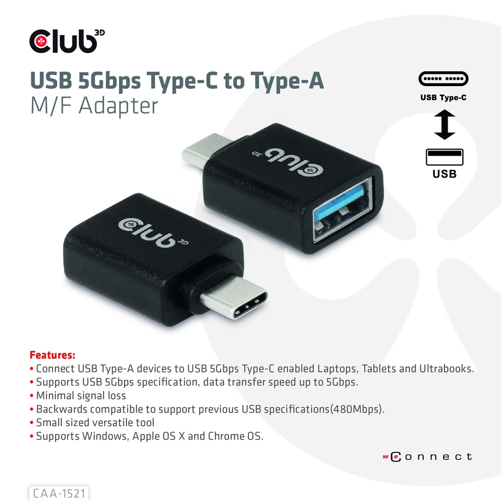 USB-C® 5Gbps to -A M/F Adapter