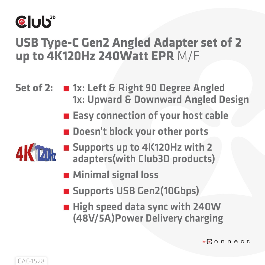 USB-C® 10Gbps Angled Adapter set of 2 up to 4K120Hz M/F
