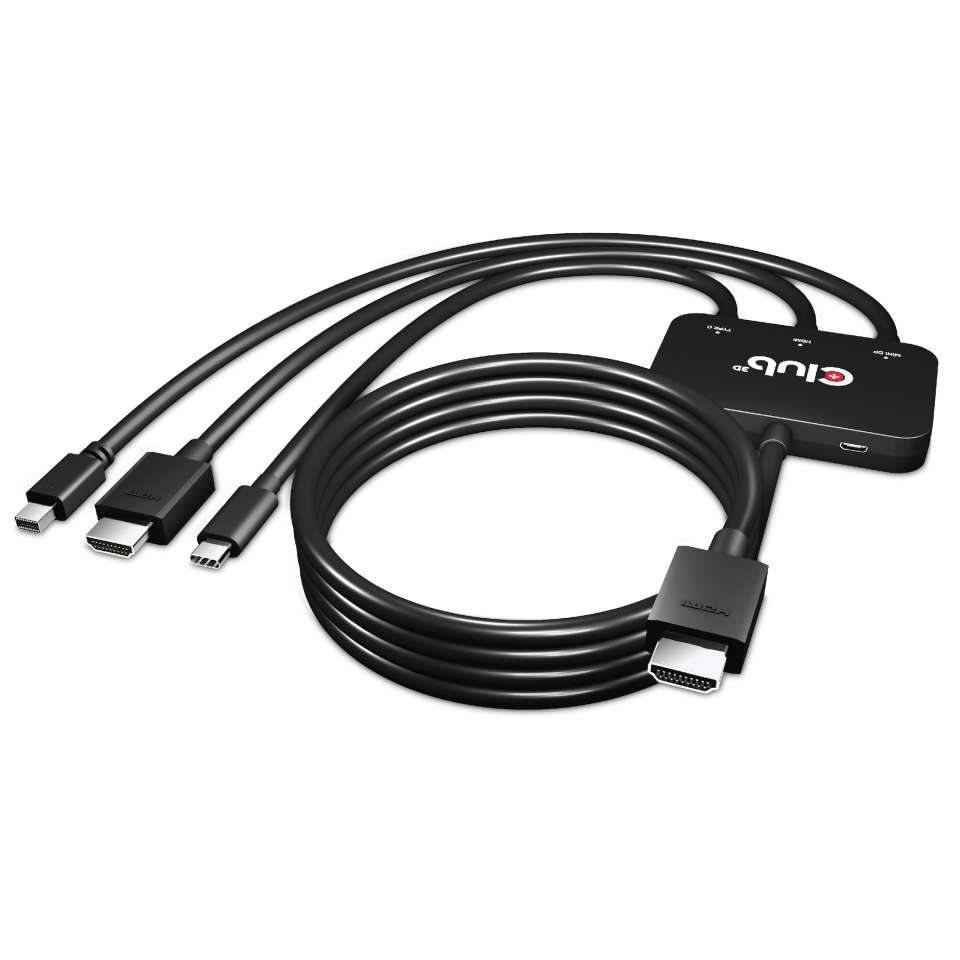 USB-C® + HDMI™ + MiniDisplayPort™ 1.2 to HDMI™ 4K60Hz HDR M/M Active Adapter 32AWG