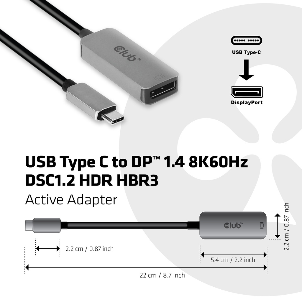 USB-C® to DisplayPort™ 1.4 8K60Hz HBR3 Active Adapter