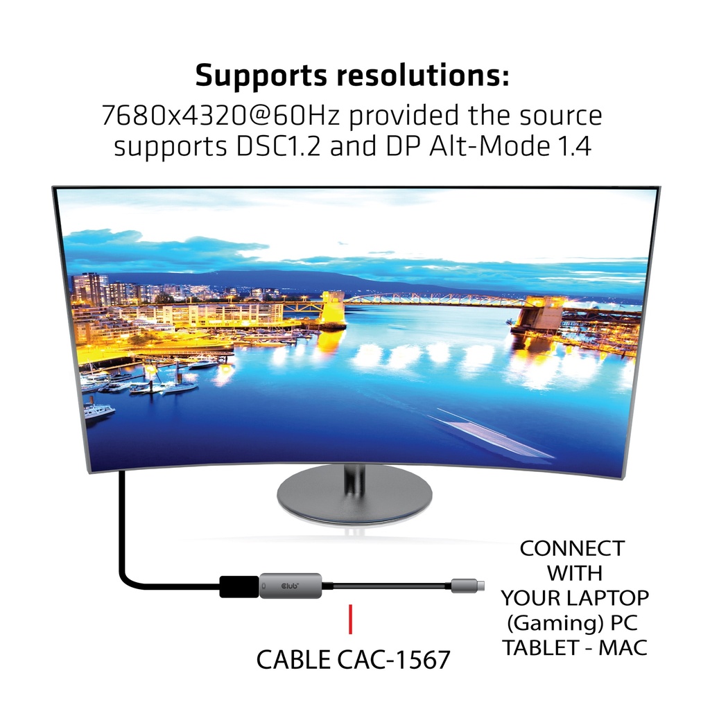 USB-C® to DisplayPort™ 1.4 8K60Hz HBR3 Active Adapter
