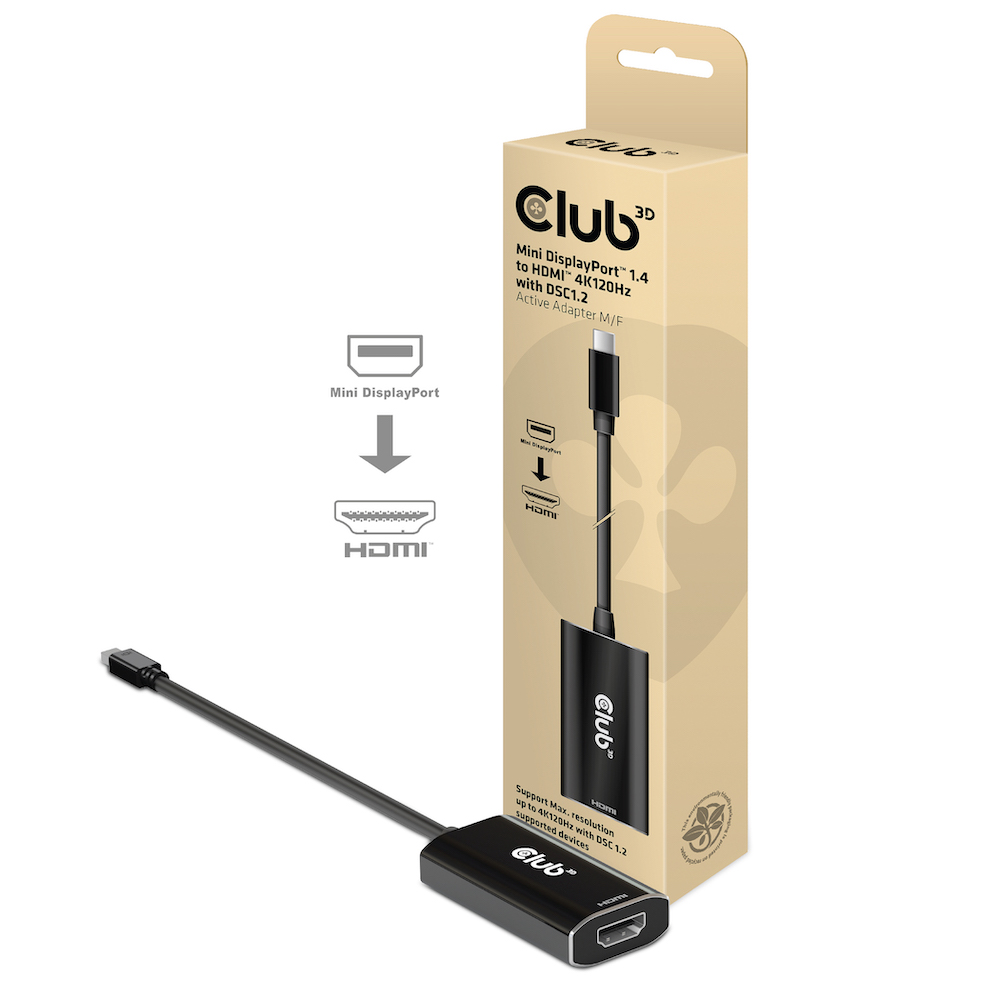 CAC-1186 Mini DisplayPort™ 1.4 to HDMI™ 4K120Hz DSC1.2 Active Adapter M/F