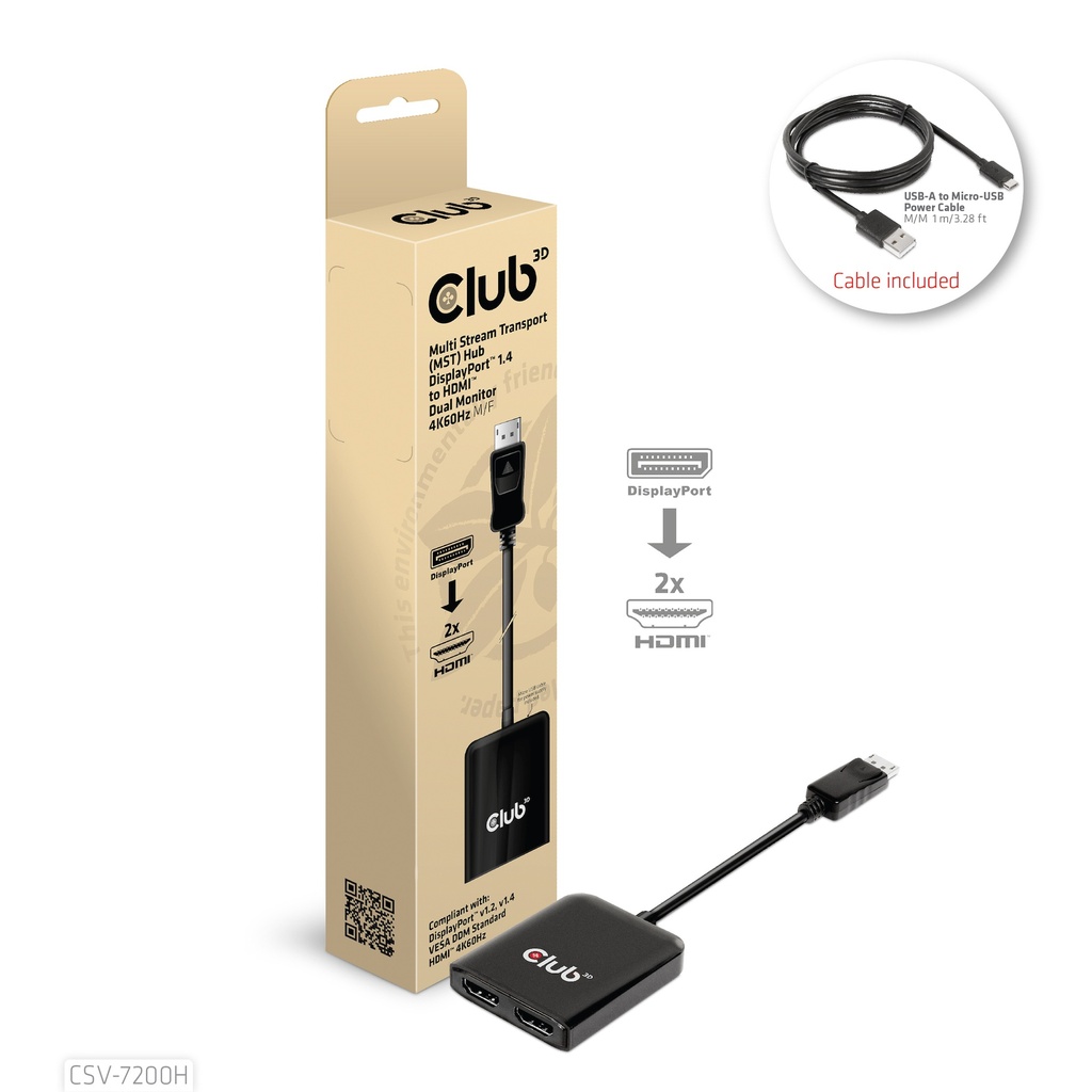 CSV-7200H MST Hub DisplayPort™ 1.4 to Dual HDMI™ 4K60Hz