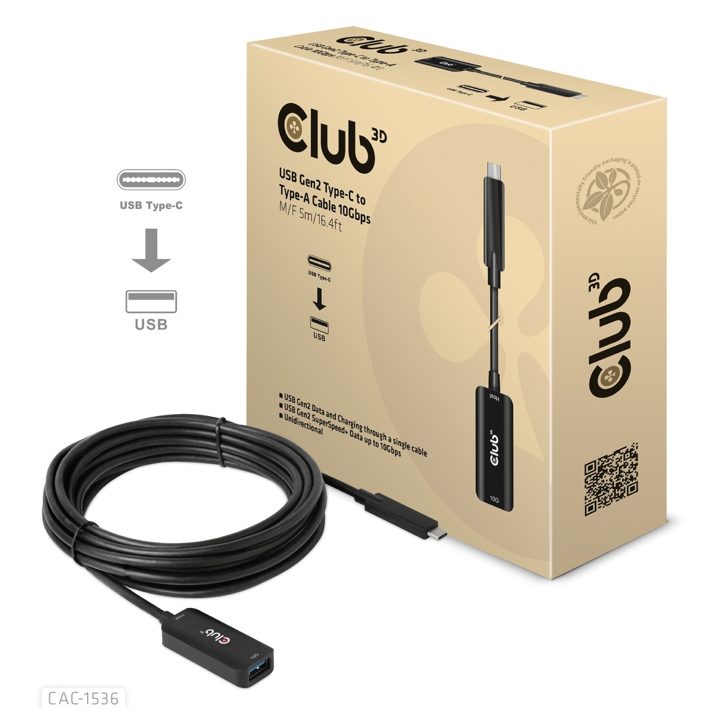 CAC-1536 USB‑C® 10Gbps to USB‑A Cable M/F 5m/16.40ft