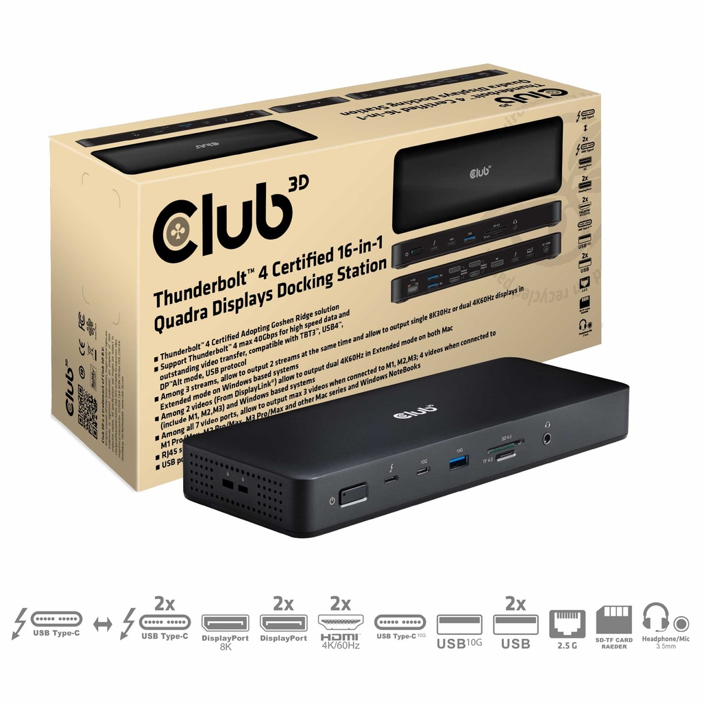CSV-1583 Thunderbolt™ 4 16‑in‑1 Quadra Displays Docking Station