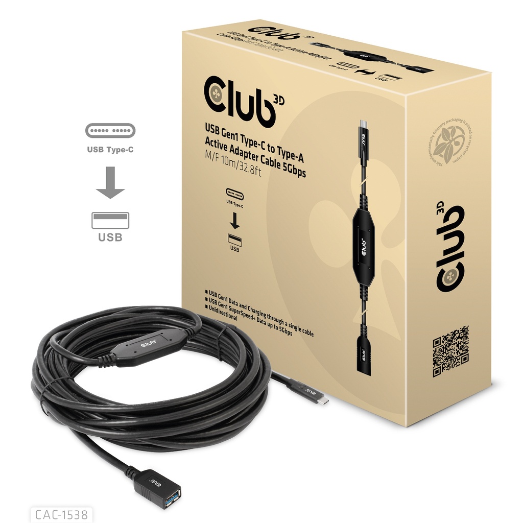CAC-1538 USB‑C® to USB‑A Active Adapter Cable 5Gbps 10m/32.81ft