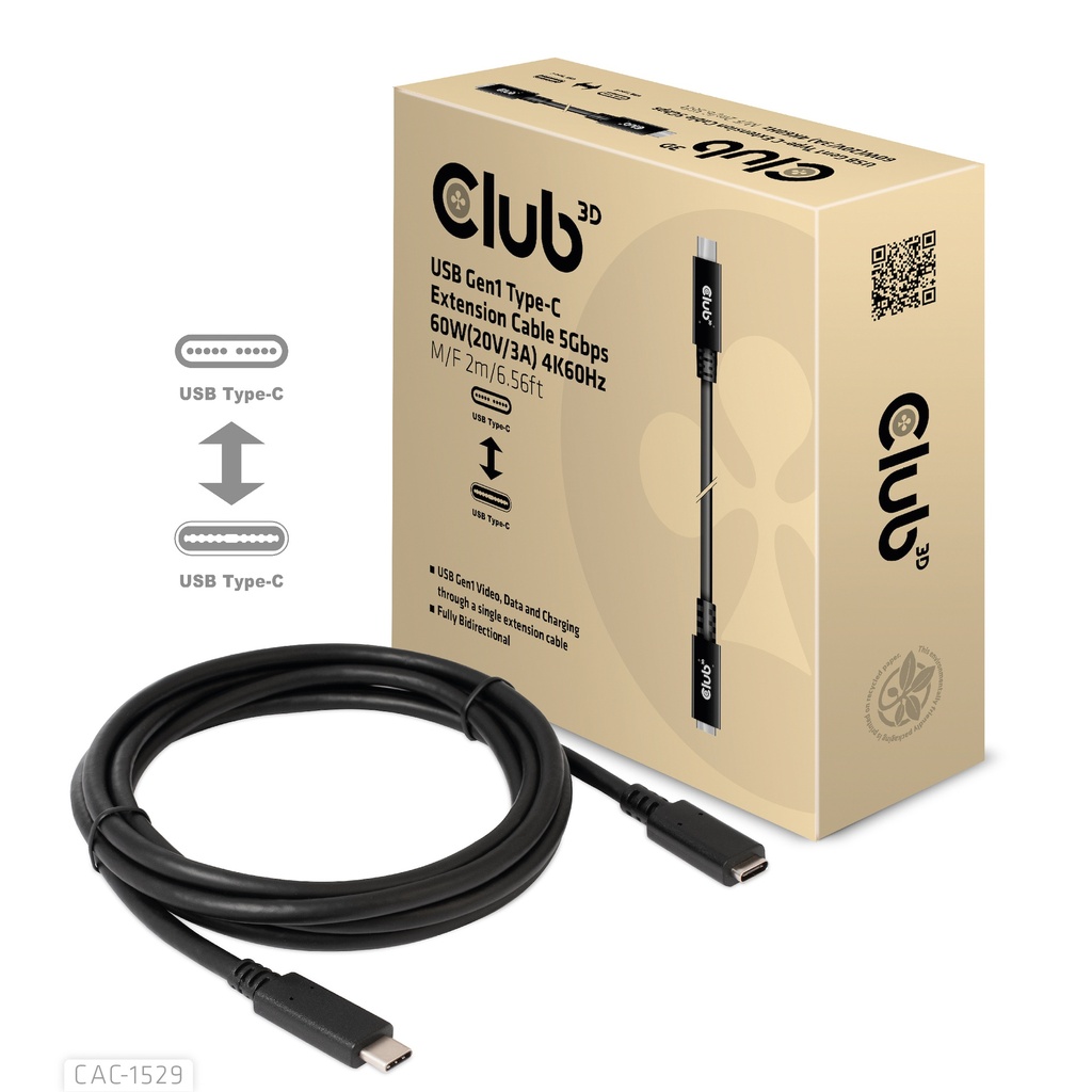 CAC-1529 USB‑C® Extension Cable 5Gbps 60W 4K60Hz M/F 2m/6.56ft
