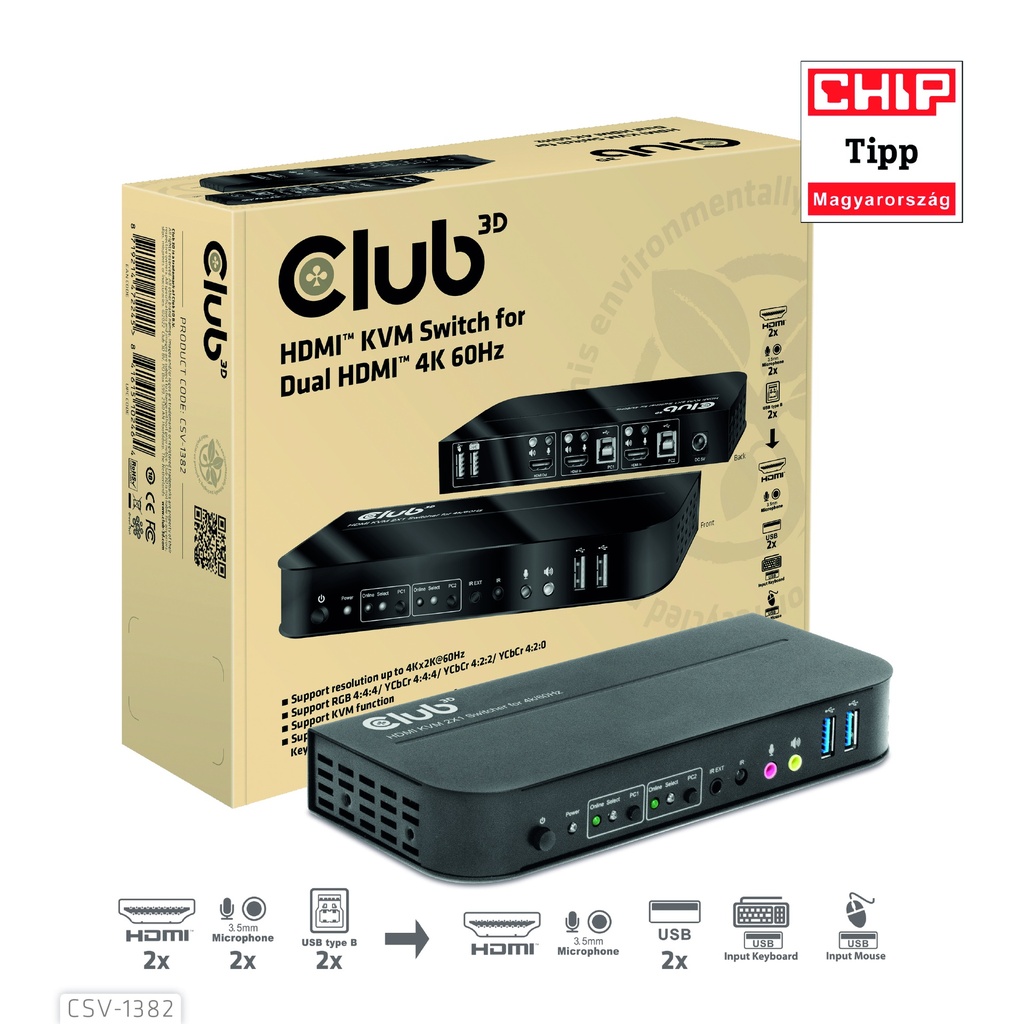 CSV-1382 HDMI™ KVM Switch for Dual HDMI™ 4K60Hz