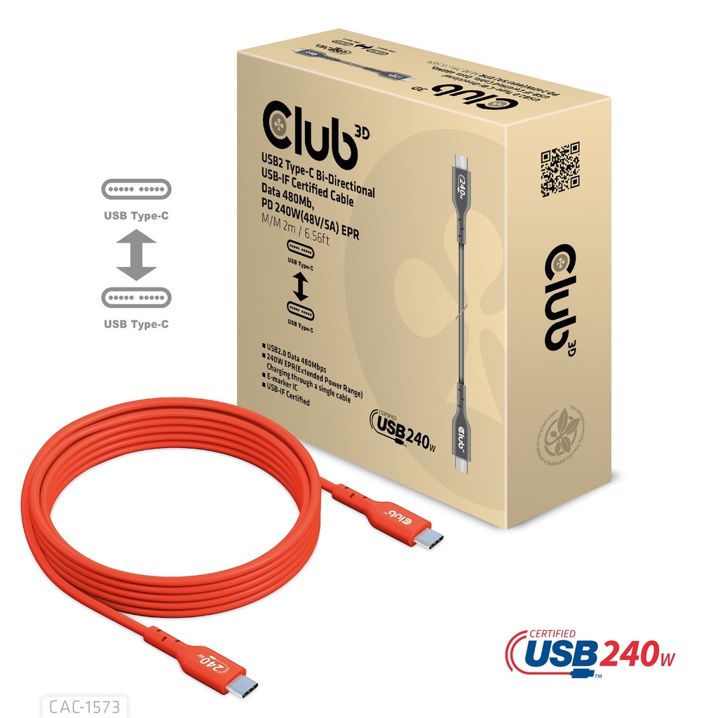 CAC-1573 USB‑C® USB‑IF Certified Cable 480Mb PD 240W EPR 2m/6.56ft