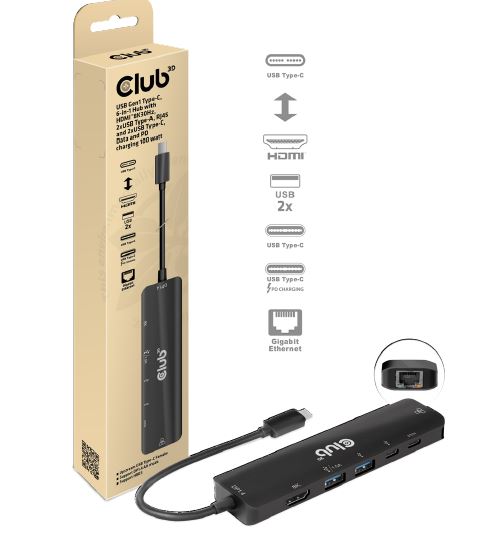CSV-1596 USB‑C® 5Gbps 6‑in‑1 Hub HDMI™ 8K30Hz 4K120Hz USB‑A×2 RJ45 USB‑C×2 PD 100W