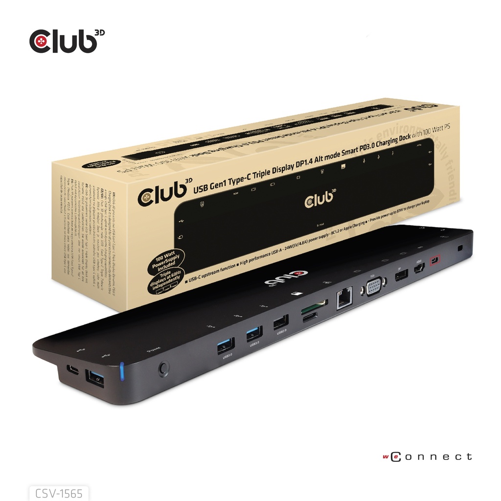 CSV-1565 USB‑C® Triple Display DP1.4 Alt‑Mode PD Dock 100W