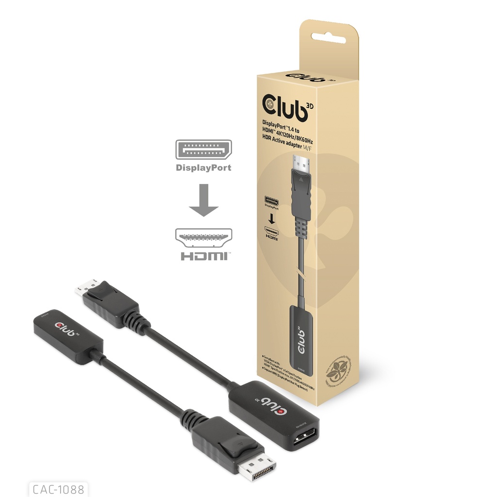 CAC-1088 DisplayPort™ 1.4 to HDMI™ 4K120Hz/8K60Hz HDR Active Adapter M/F
