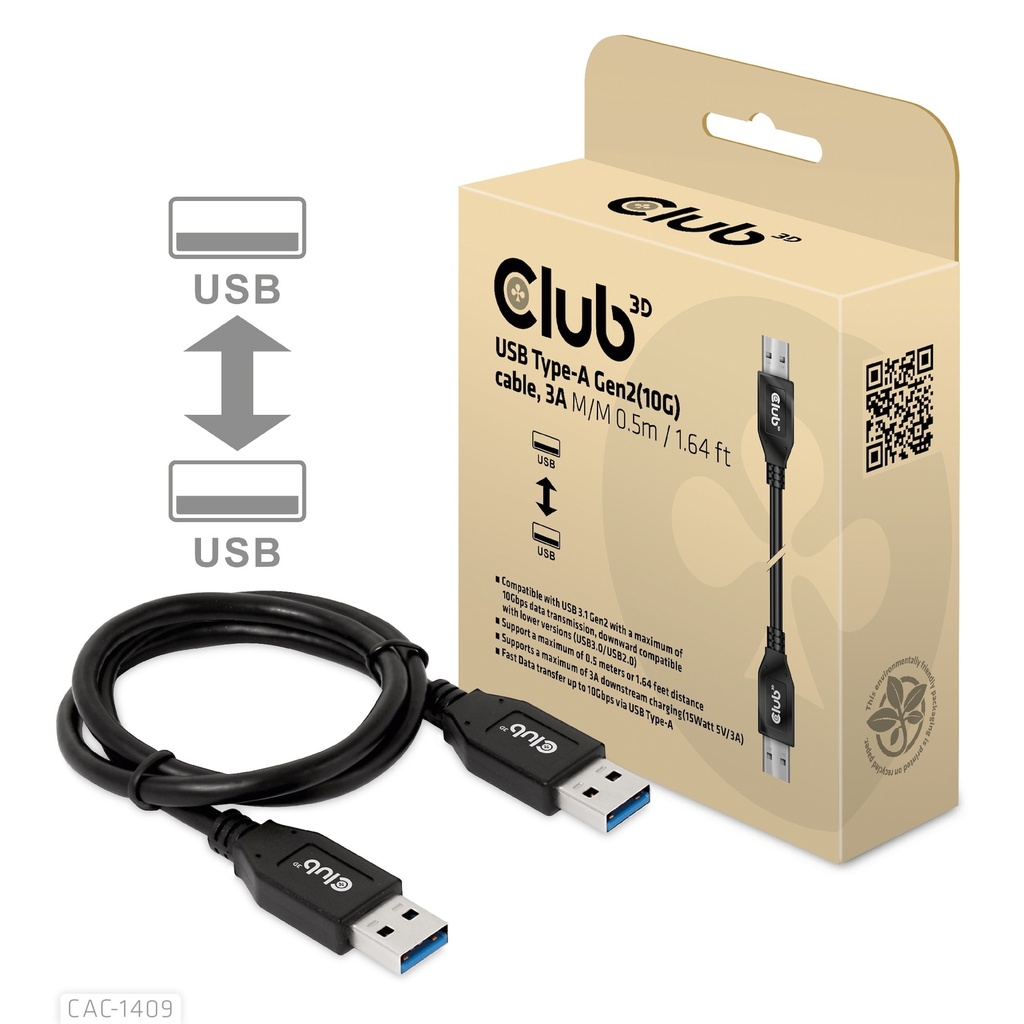 CAC-1409 USB‑A 10Gbps Cable 3A M/M 0.5m/1.64ft