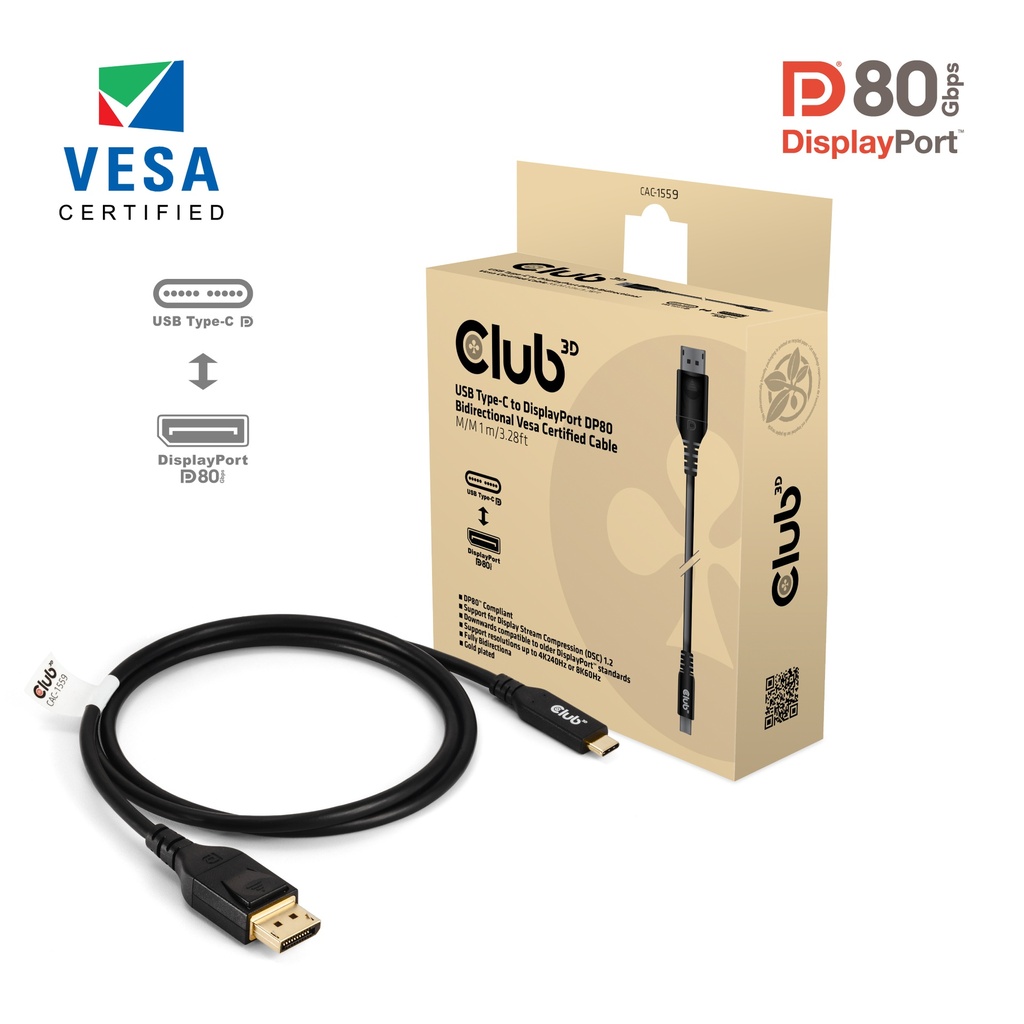 CAC-1559 USB‑C® to DisplayPort™ DP80 Bidirectional VESA Certified Cable 1m/3.28ft