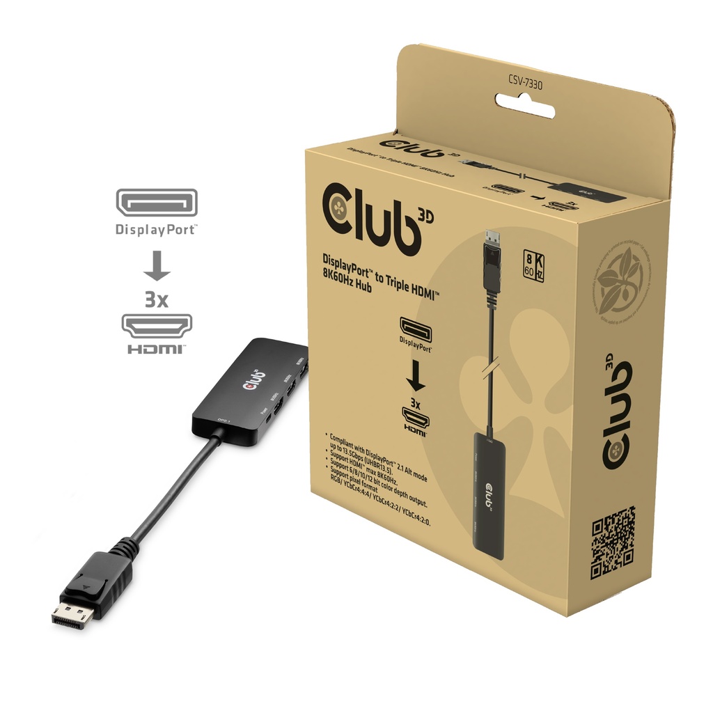 CSV-7330 DisplayPort™ to Triple HDMI™ 8K60Hz Hub