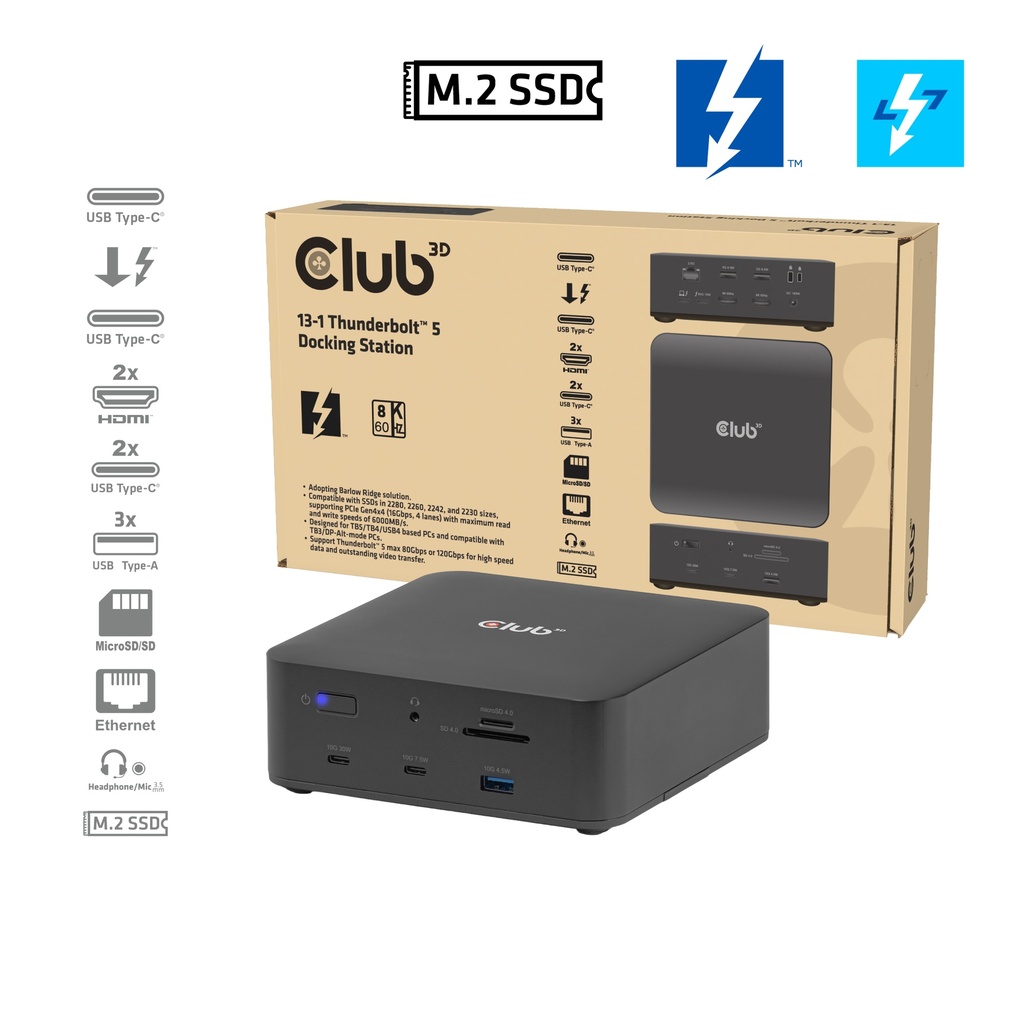 CSV-2562 Thunderbolt™ 5 Docking Station 13‑in‑1 M.2 SSD Dual HDMI™ 8K60Hz Share Certified