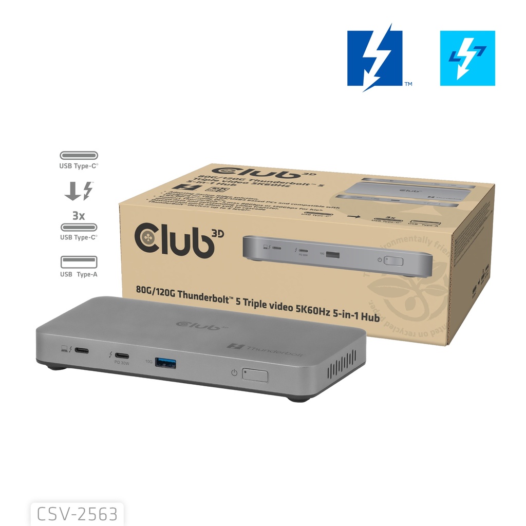 CSV-2563 Thunderbolt™ 5 Hub 5‑in‑1 Triple Video 5K60Hz Share Certified 180W