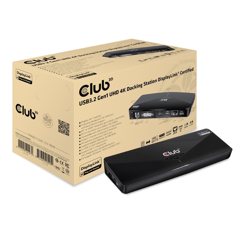 CSV-3103D USB‑A 5Gbps UHD 4K Docking Station (DisplayLink® Certified)