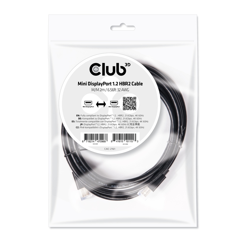 CAC-2161 Mini DisplayPort™ 1.2 HBR2 Cable M/M 2m/6.56ft