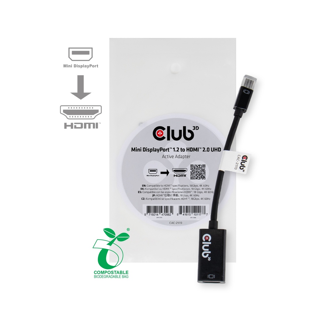  CAC-2170 Mini DisplayPort™ 1.2 to HDMI™ 2.0 UHD Active Adapter 