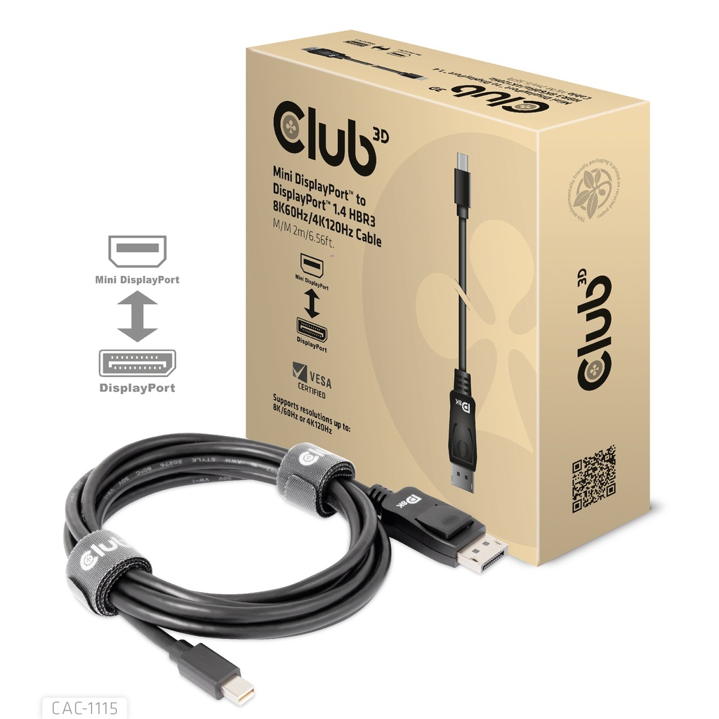 CAC-1115 Mini DisplayPort™ to DisplayPort™ 1.4 HBR3 Cable M/M 2m/6.56ft