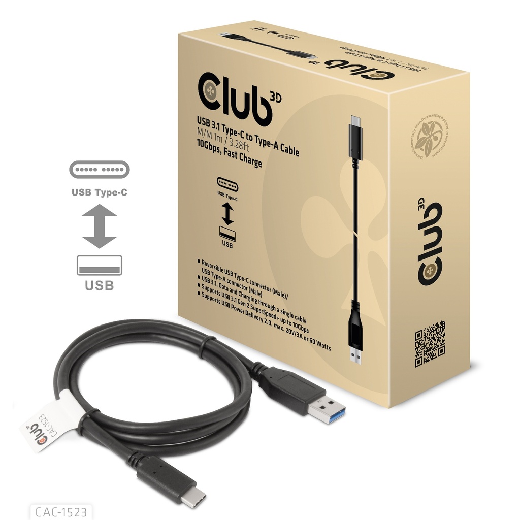 CAC-1523 USB‑C® to USB‑A Cable 10Gbps PD 60W 1m/3.28ft