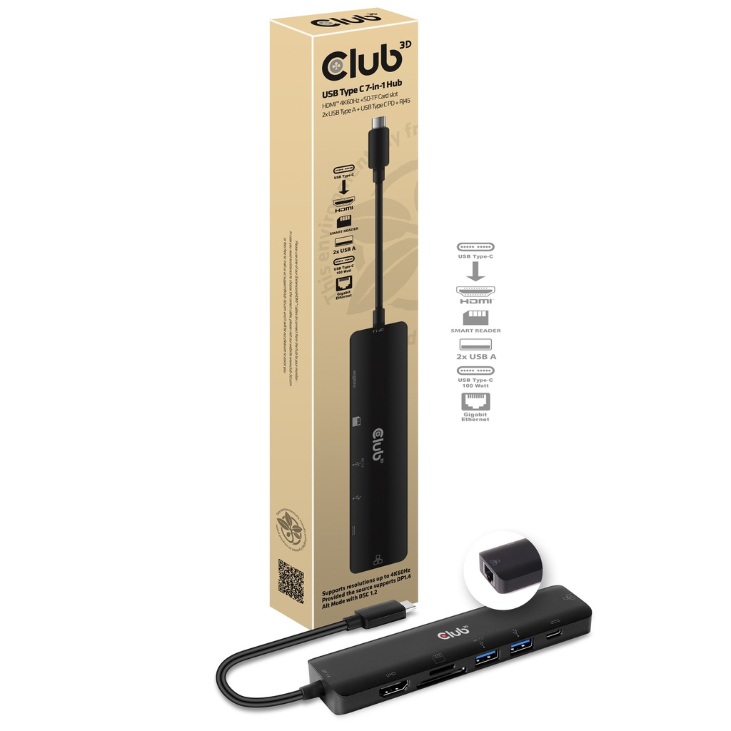 CSV-1592 USB‑C® 5Gbps 7‑in‑1 Hub HDMI™ 4K60Hz SD/TF USB‑A×2 USB‑C PD RJ45