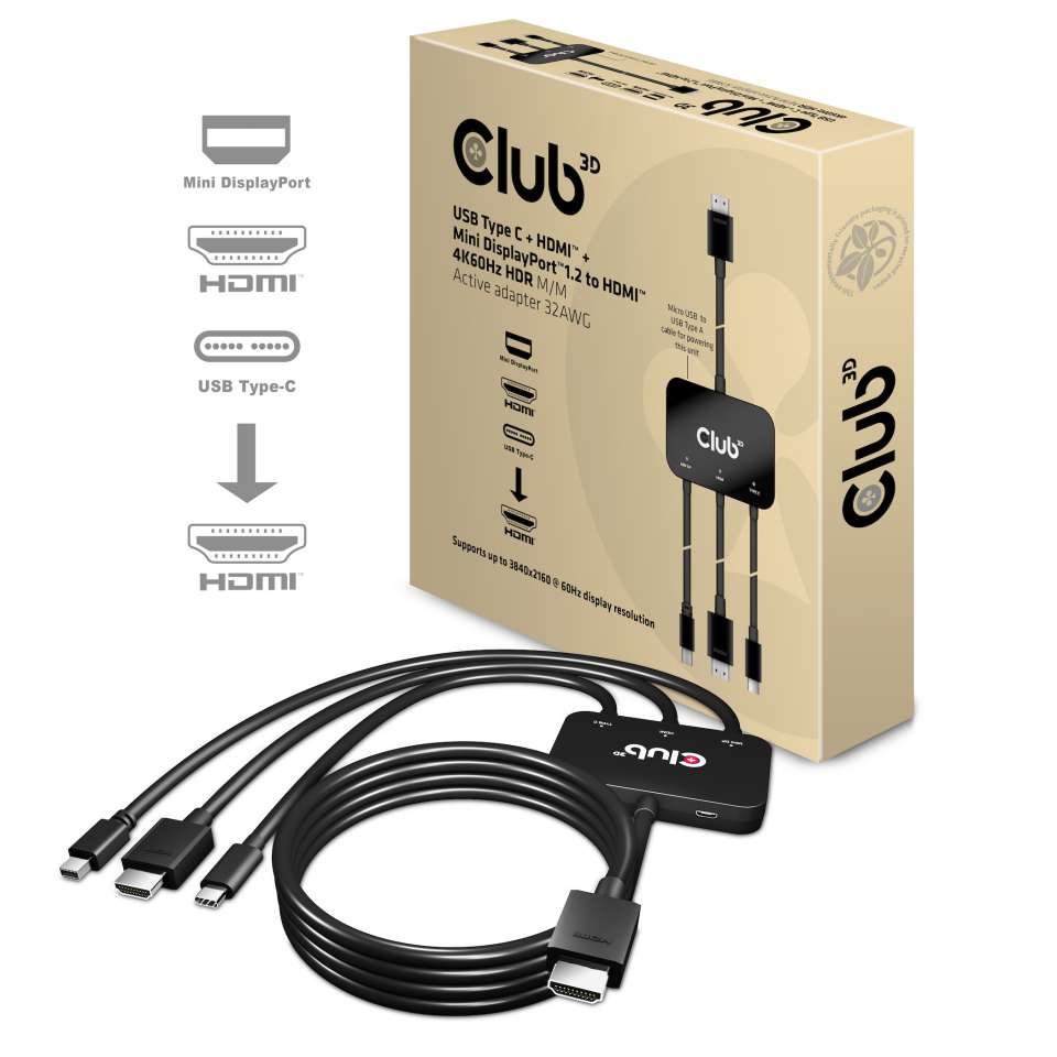 CAC-1630 USB‑C® + HDMI™ + MiniDP™ to HDMI™ 4K60Hz HDR Active Adapter