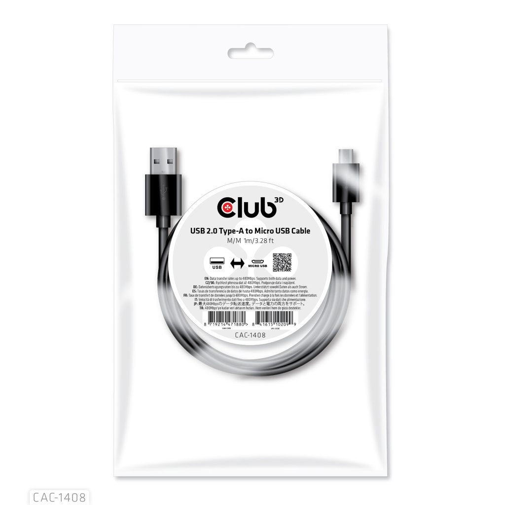 CAC-1408 USB‑A 480Mbps to Micro USB Cable M/M 1m/3.28ft